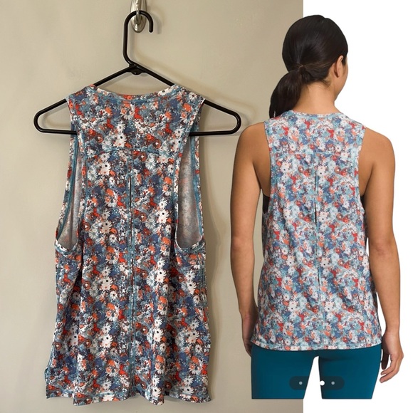 THE NORTH FACE Wander Slitback Womens Tank Top Reef Waters Wild Daisy Print Sz M - Picture 2 of 14